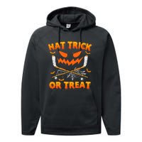 Hat Trick Or Treat Funny Ice Hockey Halloween Costume Player Performance Fleece Hoodie