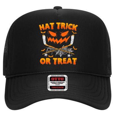 Hat Trick Or Treat Funny Ice Hockey Halloween Costume Player High Crown Mesh Back Trucker Hat