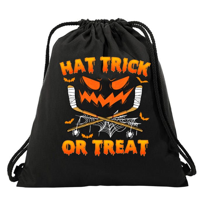 Hat Trick Or Treat Funny Ice Hockey Halloween Costume Player Drawstring Bag