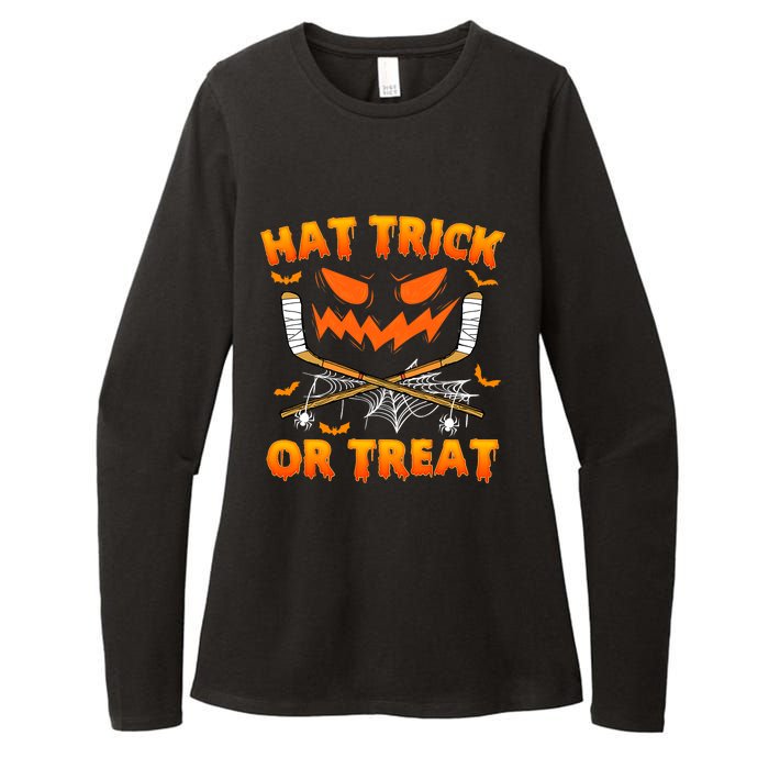 Hat Trick Or Treat Funny Ice Hockey Halloween Costume Player Womens CVC Long Sleeve Shirt