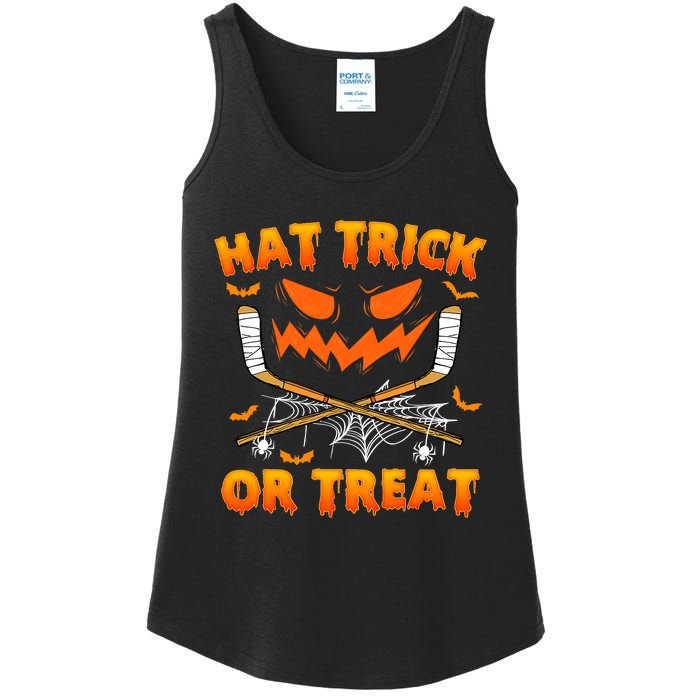 Hat Trick Or Treat Funny Ice Hockey Halloween Costume Player Ladies Essential Tank