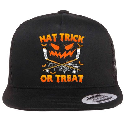 Hat Trick Or Treat Funny Ice Hockey Halloween Costume Player Flat Bill Trucker Hat