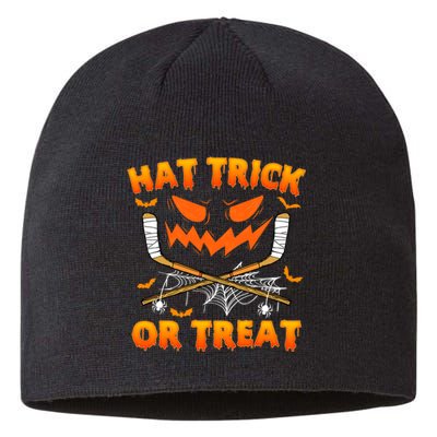 Hat Trick Or Treat Funny Ice Hockey Halloween Costume Player Sustainable Beanie