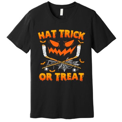 Hat Trick Or Treat Funny Ice Hockey Halloween Costume Player Premium T-Shirt