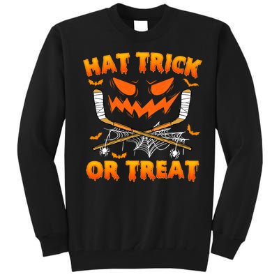 Hat Trick Or Treat Funny Ice Hockey Halloween Costume Player Tall Sweatshirt