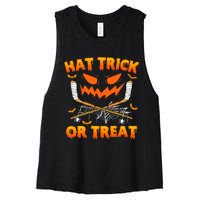 Hat Trick Or Treat Funny Ice Hockey Halloween Costume Player Women's Racerback Cropped Tank