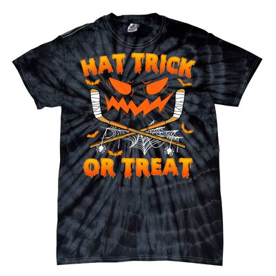 Hat Trick Or Treat Funny Ice Hockey Halloween Costume Player Tie-Dye T-Shirt