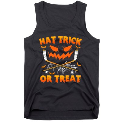 Hat Trick Or Treat Funny Ice Hockey Halloween Costume Player Tank Top