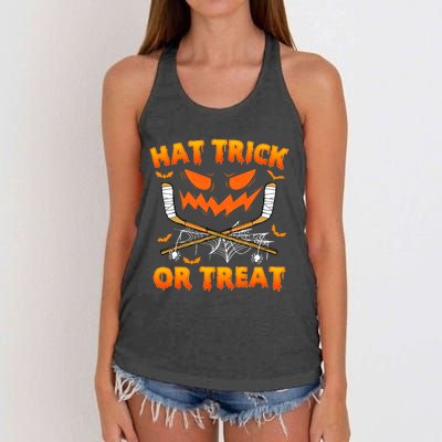 Hat Trick Or Treat Funny Ice Hockey Halloween Costume Player Women's Knotted Racerback Tank