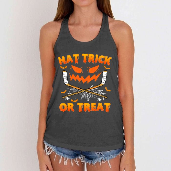 Hat Trick Or Treat Funny Ice Hockey Halloween Costume Player Women's Knotted Racerback Tank