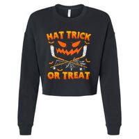 Hat Trick Or Treat Funny Ice Hockey Halloween Costume Player Cropped Pullover Crew