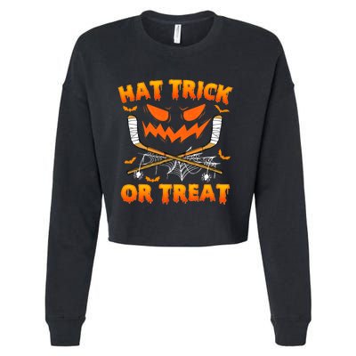 Hat Trick Or Treat Funny Ice Hockey Halloween Costume Player Cropped Pullover Crew