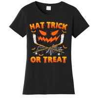 Hat Trick Or Treat Funny Ice Hockey Halloween Costume Player Women's T-Shirt