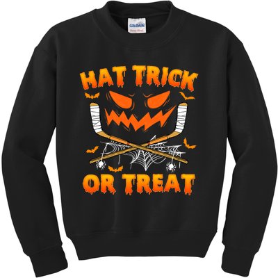 Hat Trick Or Treat Funny Ice Hockey Halloween Costume Player Kids Sweatshirt