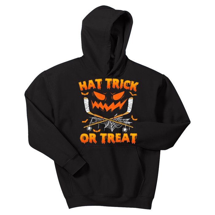 Hat Trick Or Treat Funny Ice Hockey Halloween Costume Player Kids Hoodie