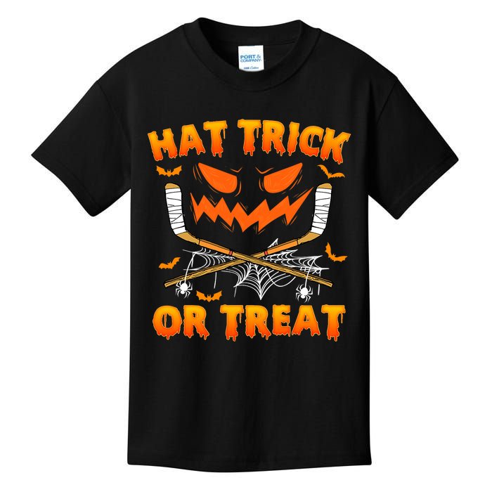 Hat Trick Or Treat Funny Ice Hockey Halloween Costume Player Kids T-Shirt