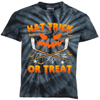 Hat Trick Or Treat Funny Ice Hockey Halloween Costume Player Kids Tie-Dye T-Shirt