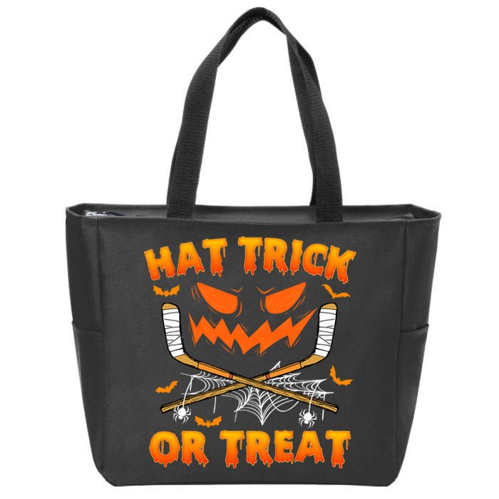 Hat Trick Or Treat Funny Ice Hockey Halloween Costume Player Zip Tote Bag