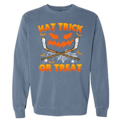 Hat Trick Or Treat Funny Ice Hockey Halloween Costume Player Garment-Dyed Sweatshirt