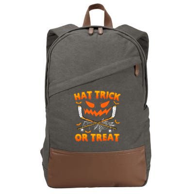 Hat Trick Or Treat Funny Ice Hockey Halloween Costume Player Cotton Canvas Backpack