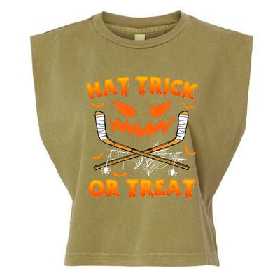 Hat Trick Or Treat Funny Ice Hockey Halloween Costume Player Garment-Dyed Women's Muscle Tee