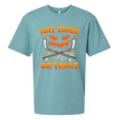 Hat Trick Or Treat Funny Ice Hockey Halloween Costume Player Sueded Cloud Jersey T-Shirt