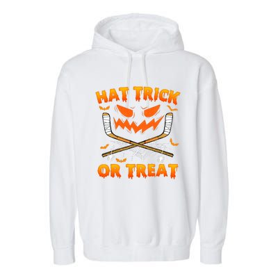 Hat Trick Or Treat Funny Ice Hockey Halloween Costume Player Garment-Dyed Fleece Hoodie