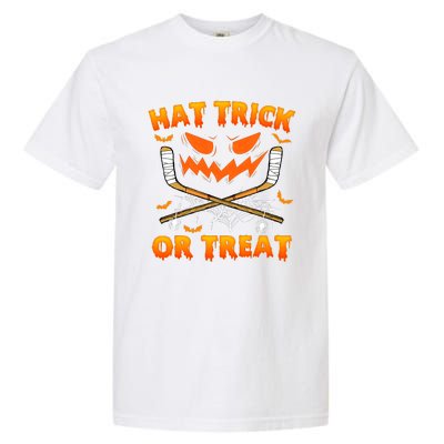 Hat Trick Or Treat Funny Ice Hockey Halloween Costume Player Garment-Dyed Heavyweight T-Shirt