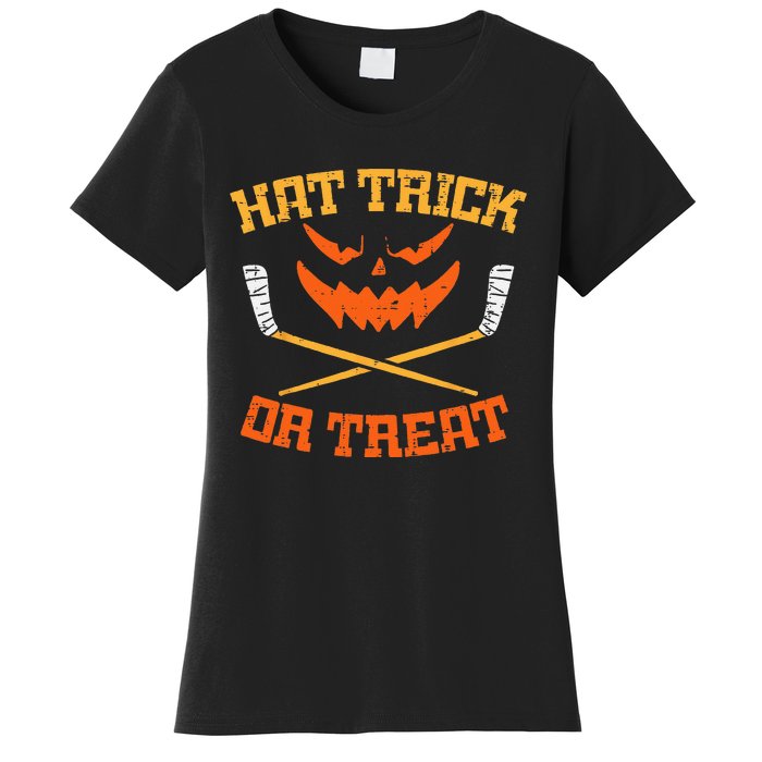 Hat Trick Or Treat Ice Hockey Halloween Boy Men Player Coach Women's T-Shirt