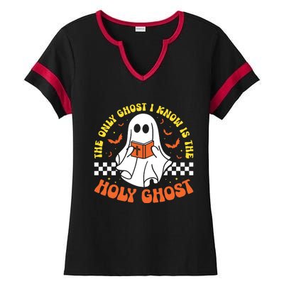 Halloween The Only Ghost I Know Is The Holy Ghost Christian Ladies Halftime Notch Neck Tee