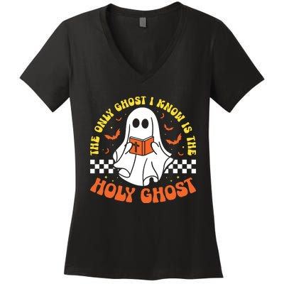 Halloween The Only Ghost I Know Is The Holy Ghost Christian Women's V-Neck T-Shirt