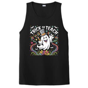 Halloween Trick Or Teach Groovy Retro Ghost Floral Teacher Gift PosiCharge Competitor Tank