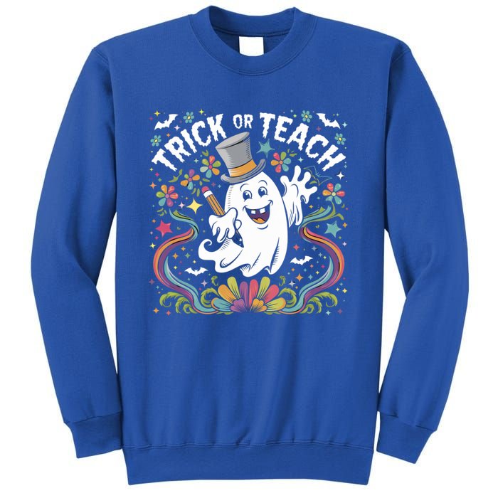 Halloween Trick Or Teach Groovy Retro Ghost Floral Teacher Gift Sweatshirt