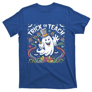 Halloween Trick Or Teach Groovy Retro Ghost Floral Teacher Gift T-Shirt