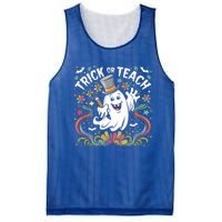 Halloween Trick Or Teach Groovy Retro Ghost Floral Teacher Gift Mesh Reversible Basketball Jersey Tank