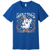 Halloween Trick Or Teach Groovy Retro Ghost Floral Teacher Gift Premium T-Shirt