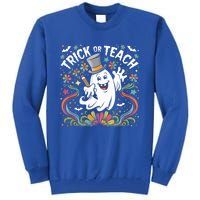 Halloween Trick Or Teach Groovy Retro Ghost Floral Teacher Gift Tall Sweatshirt