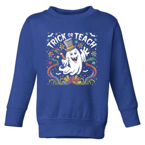 Halloween Trick Or Teach Groovy Retro Ghost Floral Teacher Gift Toddler Sweatshirt