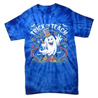 Halloween Trick Or Teach Groovy Retro Ghost Floral Teacher Gift Tie-Dye T-Shirt