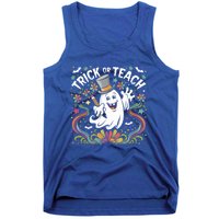 Halloween Trick Or Teach Groovy Retro Ghost Floral Teacher Gift Tank Top