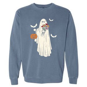 Halloween Trick Or Treat Scary Ghost Spooky Season Retro Gift Garment-Dyed Sweatshirt