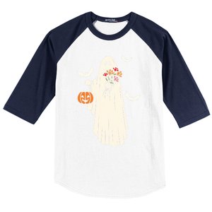 Halloween Trick Or Treat Scary Ghost Spooky Season Retro Gift Baseball Sleeve Shirt