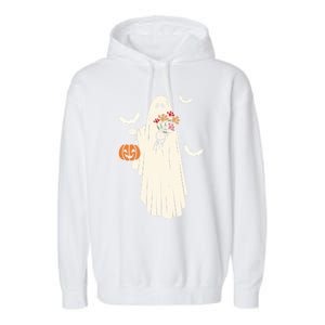 Halloween Trick Or Treat Scary Ghost Spooky Season Retro Gift Garment-Dyed Fleece Hoodie