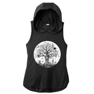 Haunted Tree Of Life Spooky Graphic Art Skulls Gothic Tree Ladies PosiCharge Tri-Blend Wicking Draft Hoodie Tank