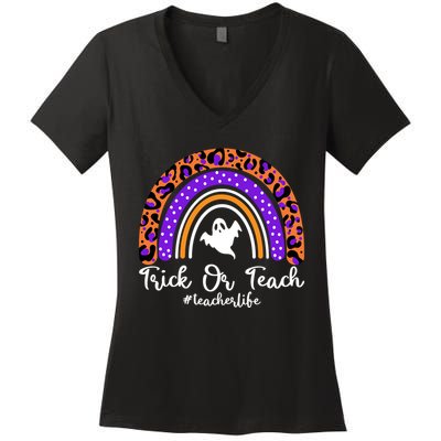 Halloween Trick Or Teach #Teacher Life Women's V-Neck T-Shirt