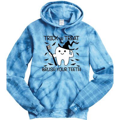 Halloween Trick Or Treat Brush Your Teeth Spooky Dentist Gift Tie Dye Hoodie