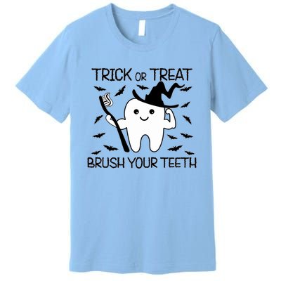 Halloween Trick Or Treat Brush Your Teeth Spooky Dentist Gift Premium T-Shirt