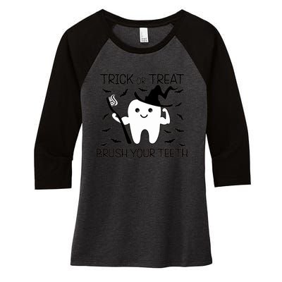 Halloween Trick Or Treat Brush Your Teeth Spooky Dentist Gift Women's Tri-Blend 3/4-Sleeve Raglan Shirt