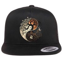 Harmonious Tree Of Life Yin Yang Black Flat Bill Trucker Hat