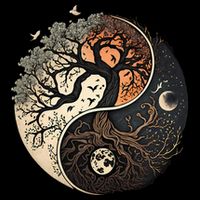 Harmonious Tree Of Life Yin Yang Black Flat Bill Trucker Hat